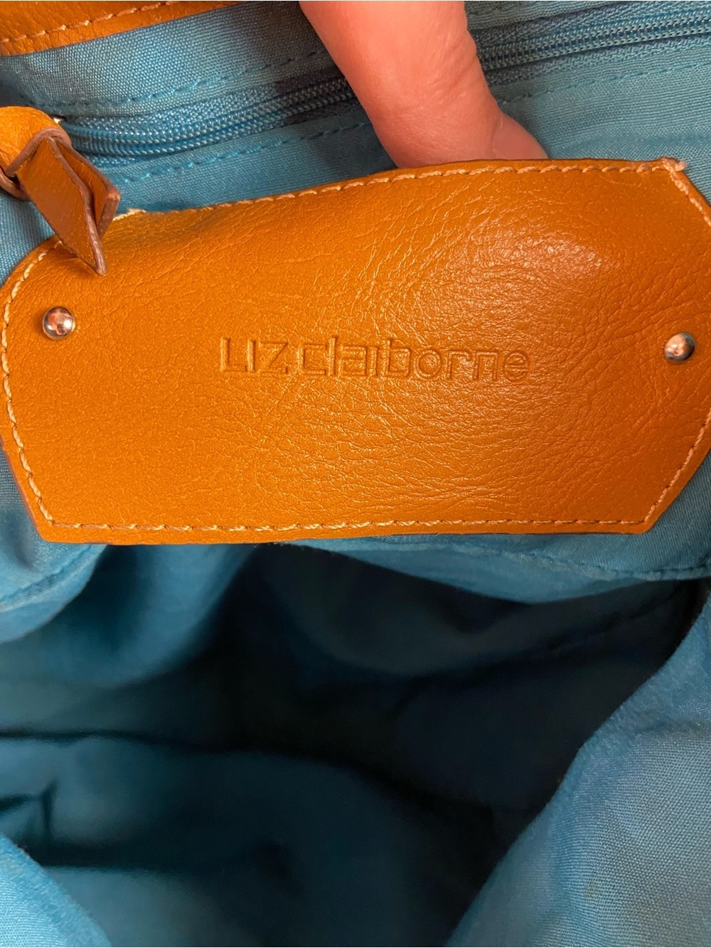 Liz Claiborne Blue Green Striped Canvas Tote Shoulder Bag - Picture 4 of 12